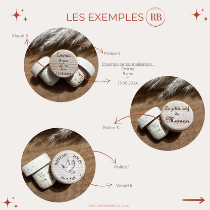 Bouchons en Bois et Liège Personnalisables pour Évènements - Cadeau Unique pour Mariages Anniversaires Baptêmes fête des pères parrain papi