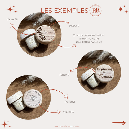 Bouchons en Bois et Liège Personnalisables pour Évènements - Cadeau Unique pour Mariages Anniversaires Baptêmes fête des pères parrain papi