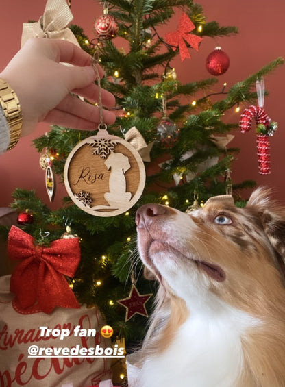 Boule de Noël en bois personnalisée animaux de compagnie , chien et chat
