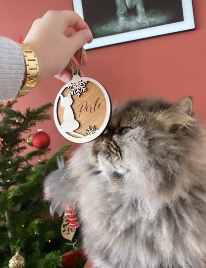 Boule de Noël en bois personnalisée animaux de compagnie , chien et chat