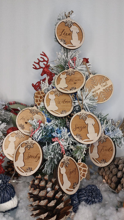Boule de Noël en bois personnalisée animaux de compagnie , chien et chat