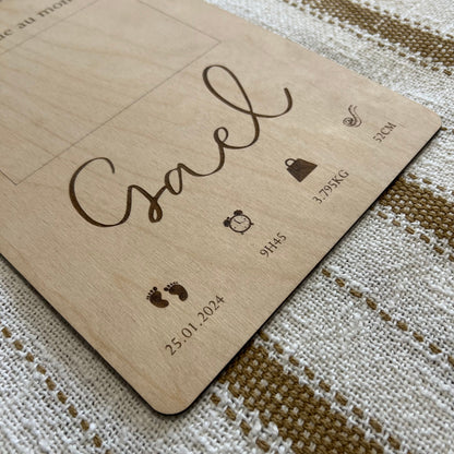 Cadre photo naissance personnalisée avec prénom bébé, affiche naissance poids taille date heure