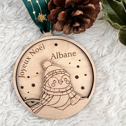 Boule de Noël personnalisée bois - Prénom -Animaux au choix