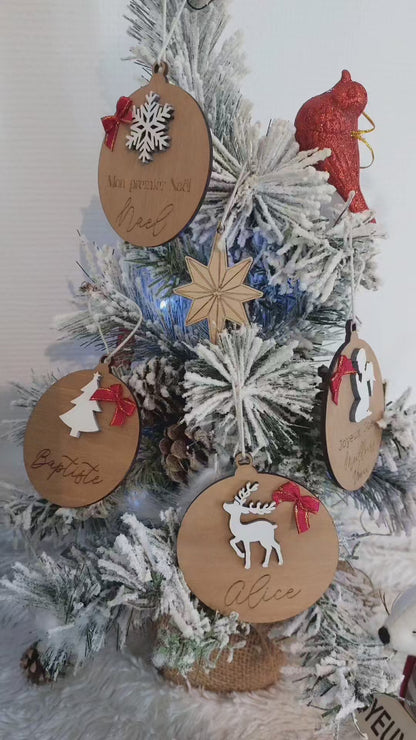 Boule de Noël en bois personnalisée prénom décoration de Noël pour sapin idée cadeau Noël, Noël famille
