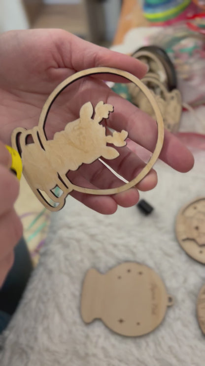 Boule de Noël personnalisée bois - Cerf Lapin Pinguin Ourson