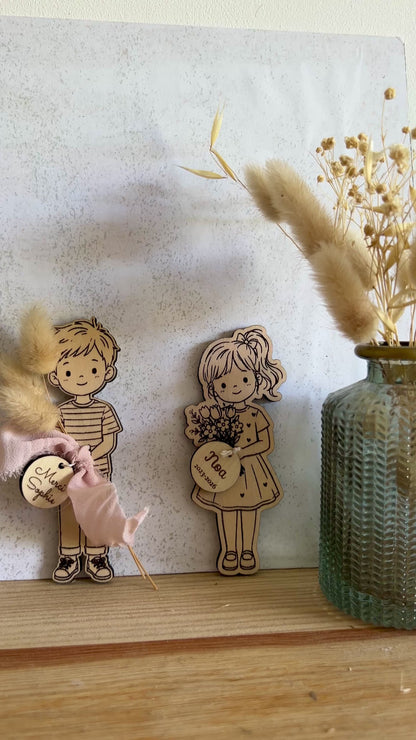 Magnet personnage bois gravé personnalisé, Cadeau maîtresse & nounou fin d'année