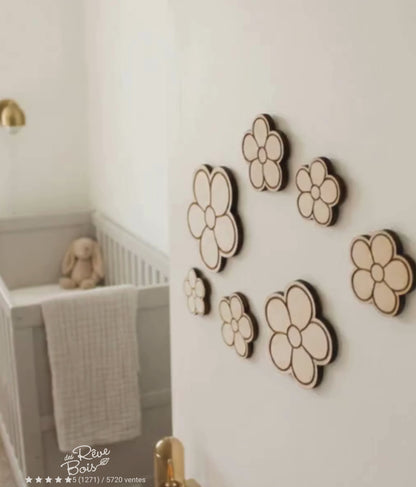 Ensemble de marguerites en bois, décoration murale chambre enfant