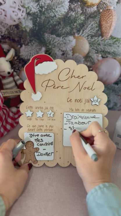 Tableau du Père Noël personnalisé – Liste de souhaits en bois avec prénom gravé