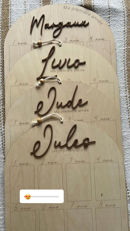 Panneau bois Ma première année Prénom au choix, mon 1er anniversaire