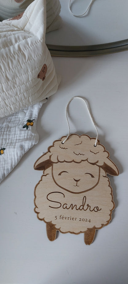 Affiche de naissance personnalisée "Mouton" - Affiche bébé souvenir - Initiale, prénom, poids, talle et heure