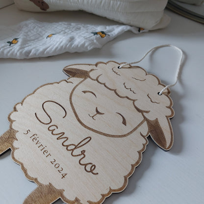 Affiche de naissance personnalisée "Mouton" - Affiche bébé souvenir - Initiale, prénom, poids, talle et heure