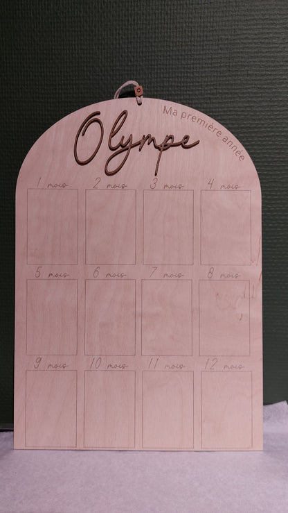 Panneau bois Ma première année Prénom au choix, mon 1er anniversaire