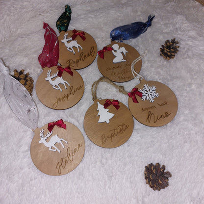 Boule de Noël en bois personnalisée prénom décoration de Noël pour sapin idée cadeau Noël, Noël famille
