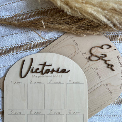 Panneau bois Ma première année Prénom au choix, mon 1er anniversaire