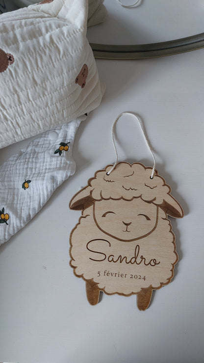 Affiche de naissance personnalisée "Mouton" - Affiche bébé souvenir - Initiale, prénom, poids, talle et heure