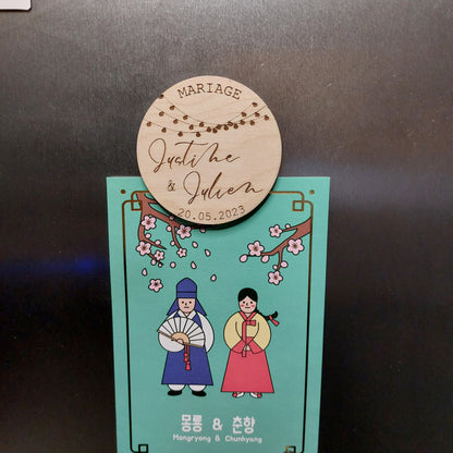 Magnet rond en bois, cadeau invité modèle Guirlandes