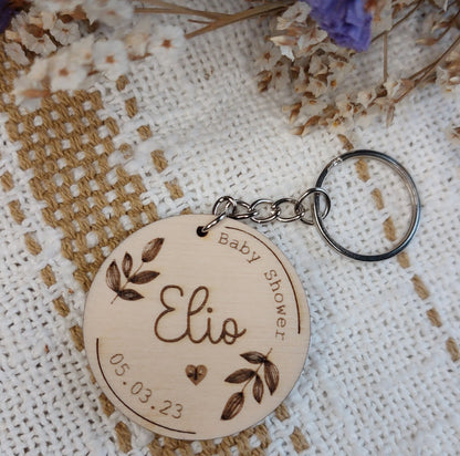 Porte clé en bois rond, cadeau invité mariage Modèle Feuilles