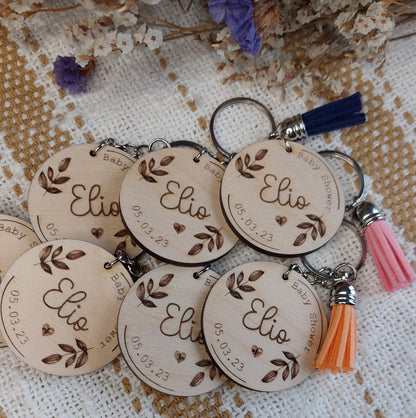 Porte clé en bois rond, cadeau invité mariage Modèle Feuilles