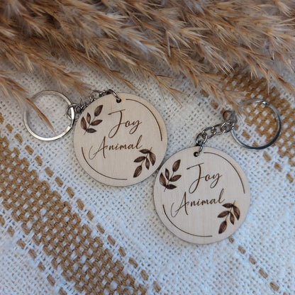 Porte clé en bois rond, cadeau invité mariage Modèle Feuilles