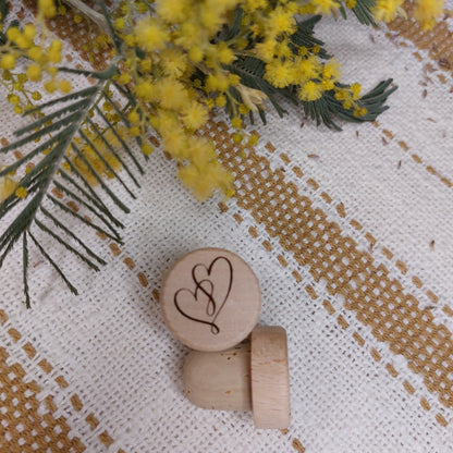 Bouchon de vin bois personnalisé, cadeau invités modèle feuillage