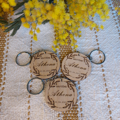 Porte clé en bois rond, cadeau invité mariage Modèle Oliviers